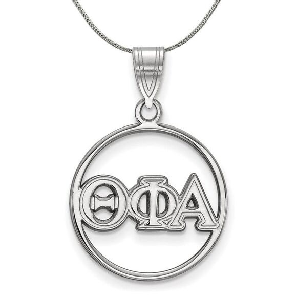 Sterling Silver Theta Phi Alpha Medium Circle Greek Necklace - 24 Inch - Picture 1 of 8
